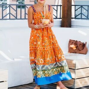 Tory Burch Embroidered Dayton Samba Batik Midi Dress Floral RUNWAY Size 12